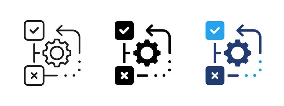 Workflow and decision process icon with approval and rejection paths. Symbo.. Stock Illustration