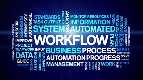 Workflow animated tag word cloud,business process automation animation kinetic. Video stock 200835309