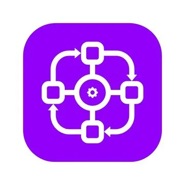 Workflow automation and process management icon in white over vibrant purpl.. Ilustração Stock