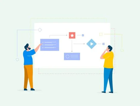 Workflow automation with flowchart for business management. Agile development Illustrazione stock
