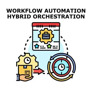 Workflow automation hybrid orchestration process concept 스톡 일러스트