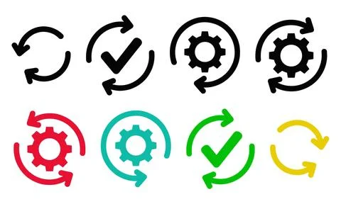 Workflow automation icons process update and system configuration symbol set Stockillustratie