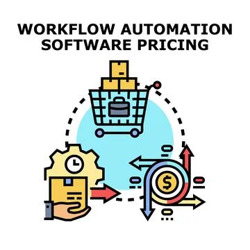 Workflow automation software pricing calculating expenses and revenue Stock Illustration