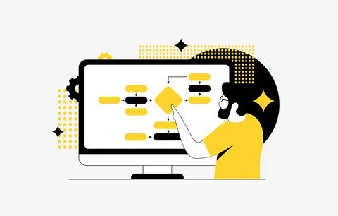 Workflow automation with user-friendly interface, drag and drop logic builder Stock Illustration