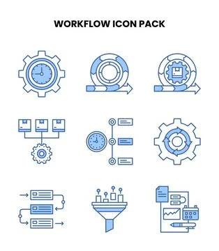 Workflow Blue Color Design Icons Pack Stock Illustration