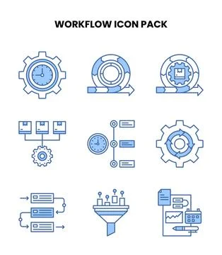Workflow Blue Color Vector Icons Pack Stock Illustration