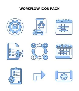 Workflow Blue Set Icons Pack Stock Illustration