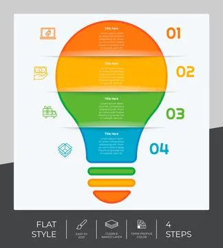 Workflow bulb infographic vector design with 4 steps and flat design. Step in 스톡 일러스트