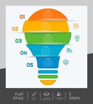 Workflow bulb infographic vector design with 5 steps and flat design. Step in Stock Illustration