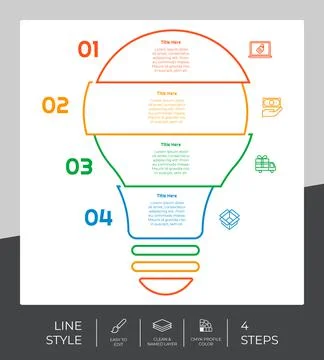 Workflow bulb infographic vector design with 4 steps and line design. Step in 스톡 일러스트