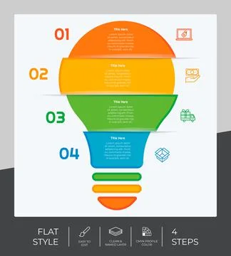 Workflow bulb infographic vector design with 4 steps and flat design. Step in 스톡 일러스트