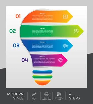 Workflow bulb infographic vector design with 4 steps and modern design. Step  스톡 일러스트