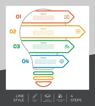 Workflow bulb infographic vector design with 4 steps and line design. Step in 스톡 일러스트