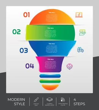 Workflow bulb infographic vector design with 4 steps and modern design. Step  스톡 일러스트