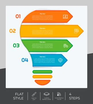Workflow bulb infographic vector design with 4 steps and flat design. Step in 스톡 일러스트