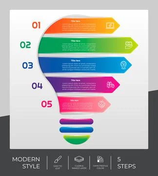 Workflow bulb infographic vector design with 5 steps and modern design. Step  스톡 일러스트
