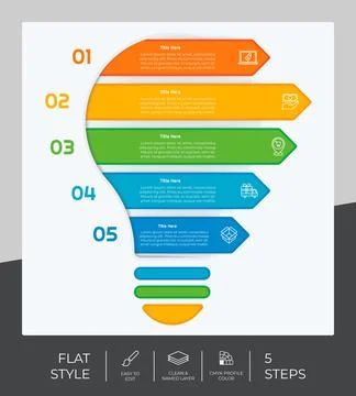 Workflow bulb infographic vector design with 5 steps and flat design. Step in 스톡 일러스트