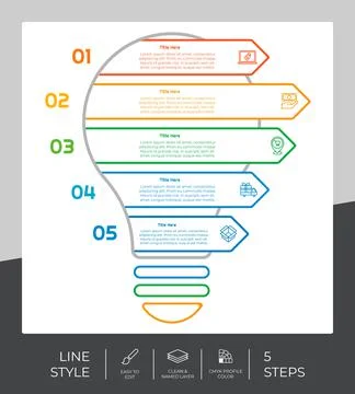 Workflow bulb infographic vector design with 5 steps and line design. Step in 스톡 일러스트