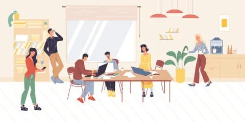 Workflow of business people flat vector illustration concept Stock Illustration