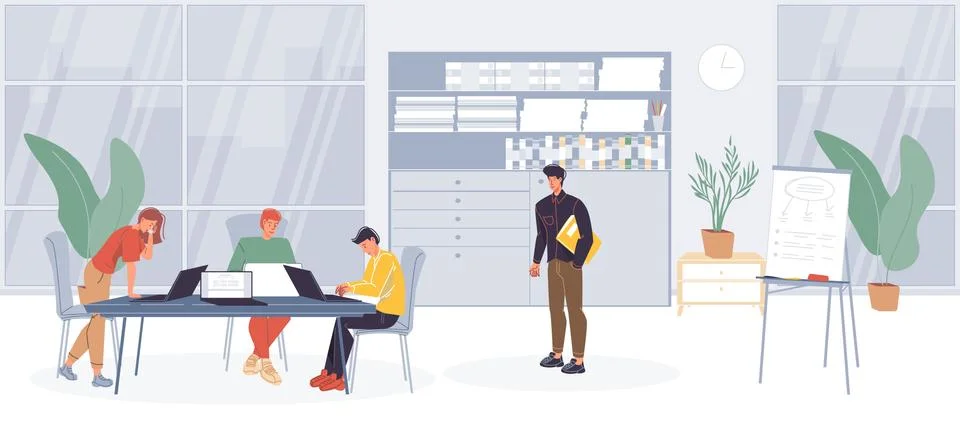 Workflow of business people flat vector illustration concept Illustrazione stock