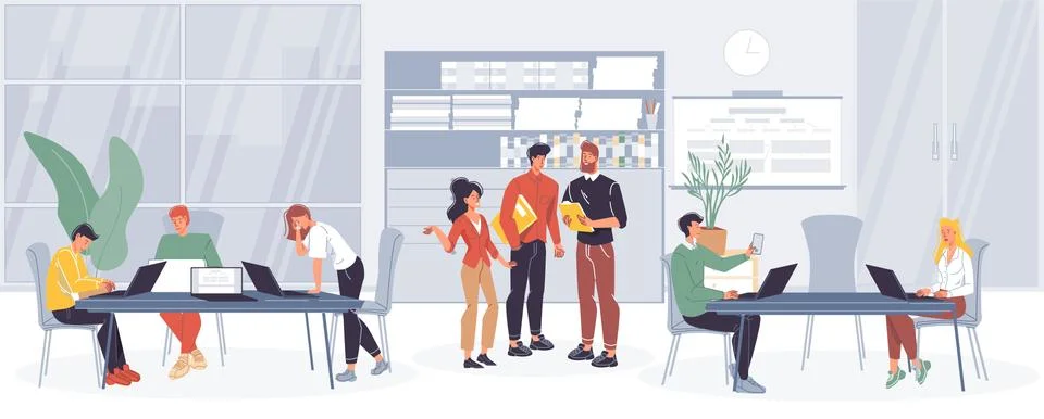 Workflow of business people flat vector illustration concept Stock Illustration