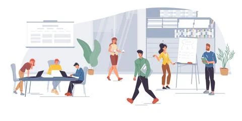 Workflow of business people flat vector illustration concept Stock Illustration