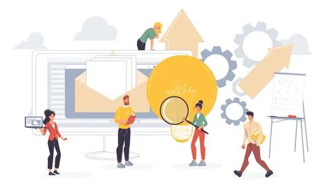 Workflow of business people flat vector illustration concept Stock Illustration