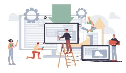 Workflow of business people flat vector illustration concept 스톡 일러스트