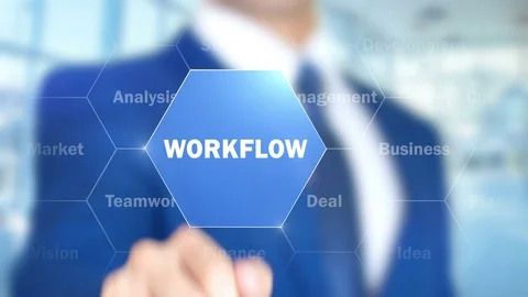 WorkFlow, Businessman working on holographic interface, Motion Graphics Stock Footage