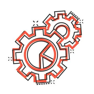 Workflow chart icon in comic style. Gear with diagram cartoon vector illustra Stock Illustration