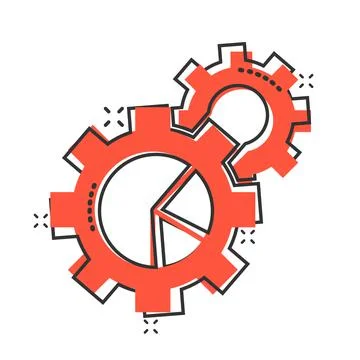 Workflow chart icon in comic style. Gear with diagram cartoon vector illustra Stock Illustration