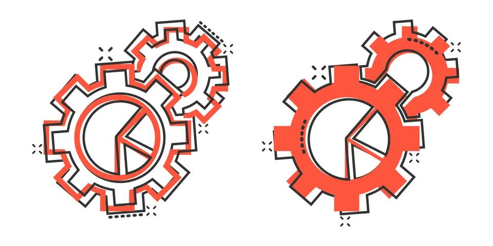 Workflow chart icon in comic style. Gear with diagram cartoon vector illustra Stock Illustration