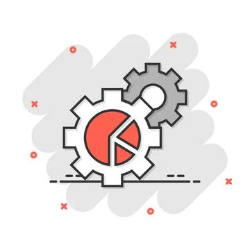 Workflow chart icon in comic style. Gear with diagram cartoon vector illustra 스톡 일러스트