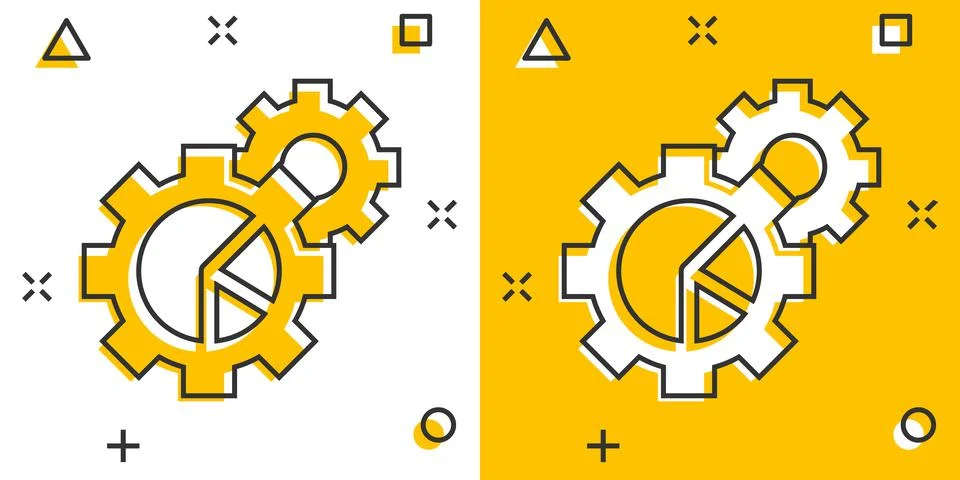 Workflow chart icon in comic style. Gear with diagram cartoon vector illustra 스톡 일러스트