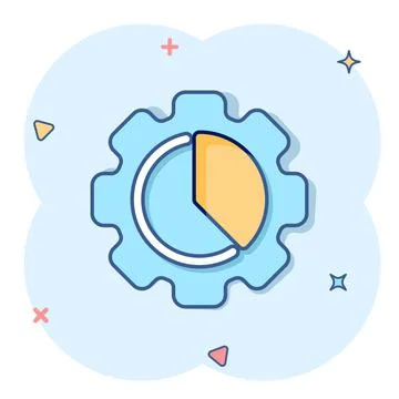 Workflow chart icon in comic style. Gear with diagram cartoon vector illustra Illustrazione stock