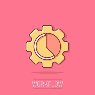 Workflow chart icon in comic style. Gear with diagram cartoon vector illust.. Illustrazione stock