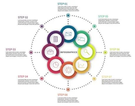 Workflow chart. Process diagram with steps, flow chart circle scheme with Stock Illustration