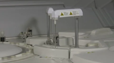 Workflow clinical chemistry analyzer in laboratory room, modern device, close up Stock Footage 58951959