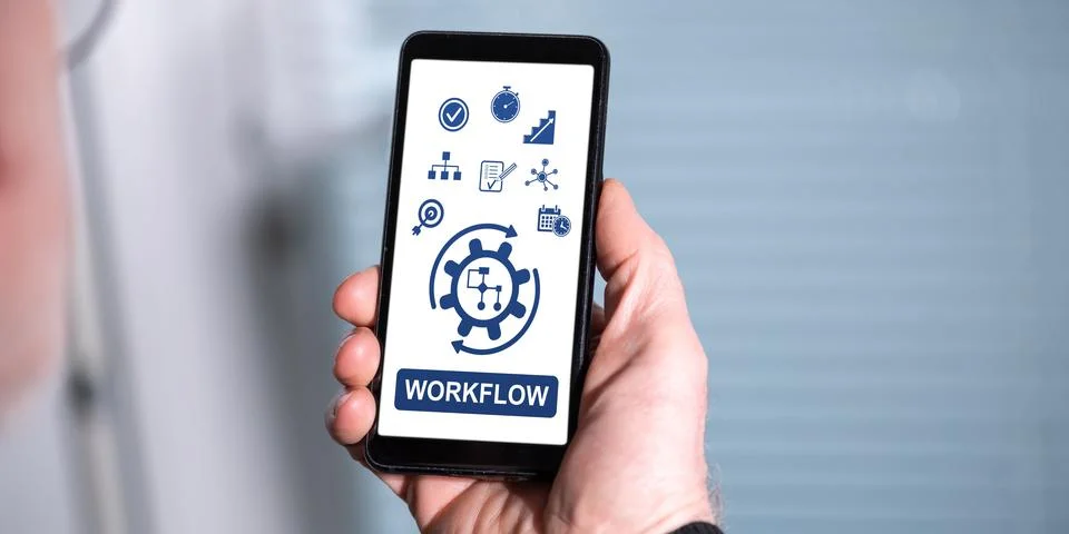 Workflow concept on a smartphone Stock Photos