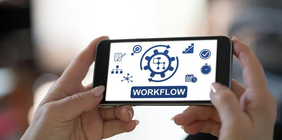 Workflow concept on a smartphone Stock Photos
