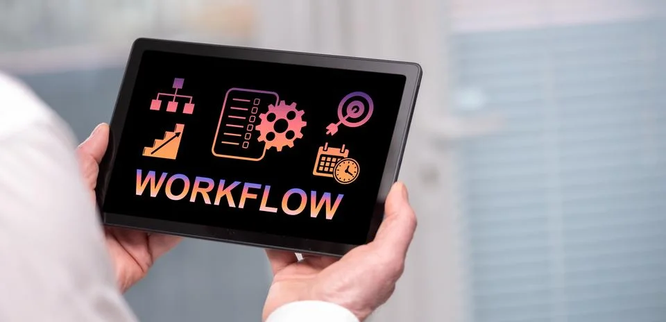 Workflow concept on a tablet Stock Photos