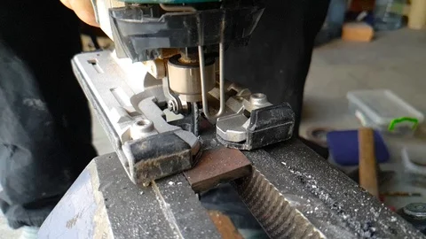 Workflow of cutting metal blank,close-up Stock Footage 116568134