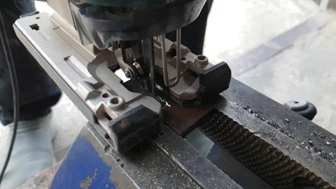 Workflow of cutting metal blank,close-up Stock Footage 116568158