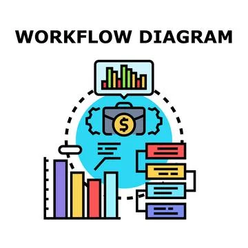 Workflow diagram analyzing business data and financial process Stock Illustration