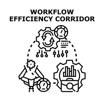 Workflow efficiency corridor optimizing business process and management Stock Illustration