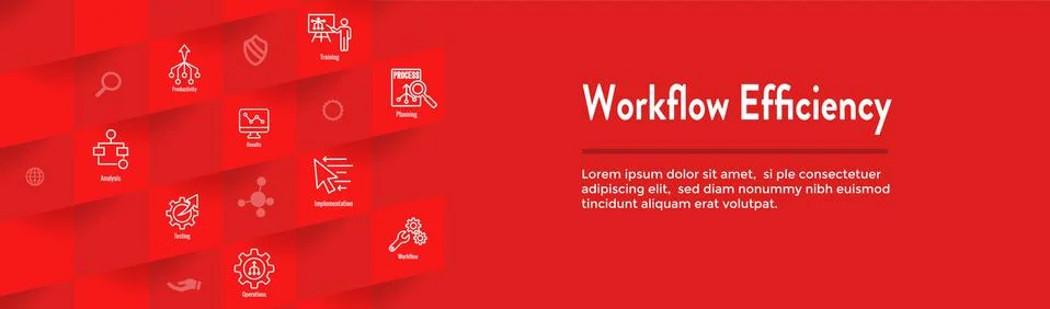 Workflow Efficiency Icon Set and Web Header Banner with Operations, Processes 스톡 일러스트