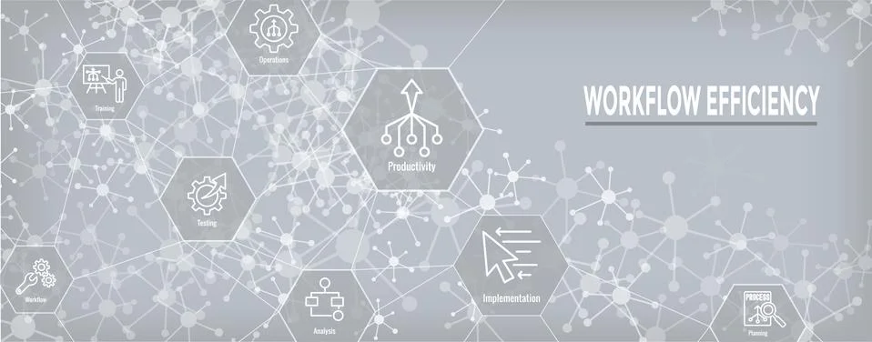 Workflow Efficiency Icon Set and Web Header Banner with Operations, Processes 스톡 일러스트
