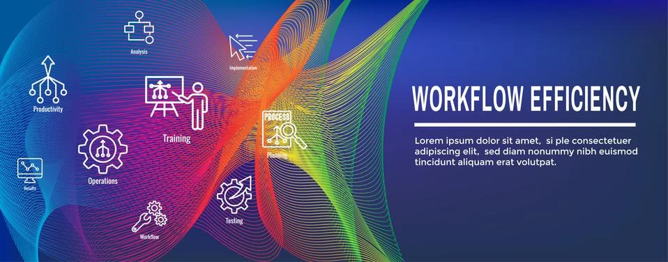 Workflow Efficiency Icon Set and Web Header Banner with Operations, Processes 스톡 일러스트