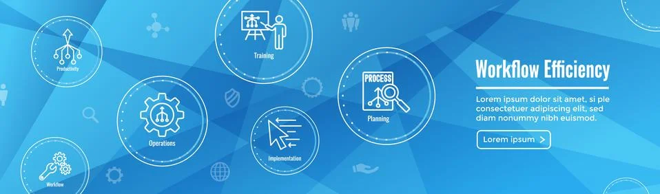 Workflow Efficiency Icon Set and Web Header Banner with Operations, Processes 库存插图