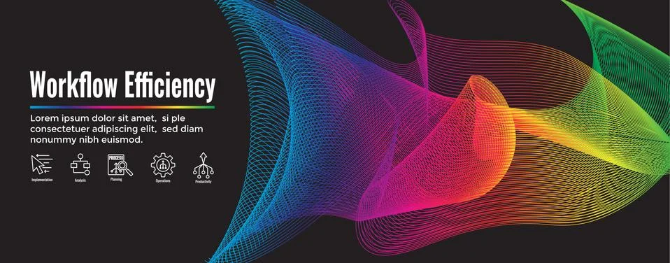 Workflow Efficiency Icon Set and Web Header Banner with Operations, Processes 库存插图